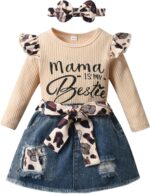 Baby Girl Clothes Ruffle Short Sleeve Top Leopard Print Skirt Set - Image 2