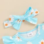 Newborn Baby Girl Clothes Floral Print Fly Sleeve Romper Ruffle Bloomer Shorts Headband Set 3Pcs Summer Outfits (B-Blue A, 6-9 Months) - Image 3
