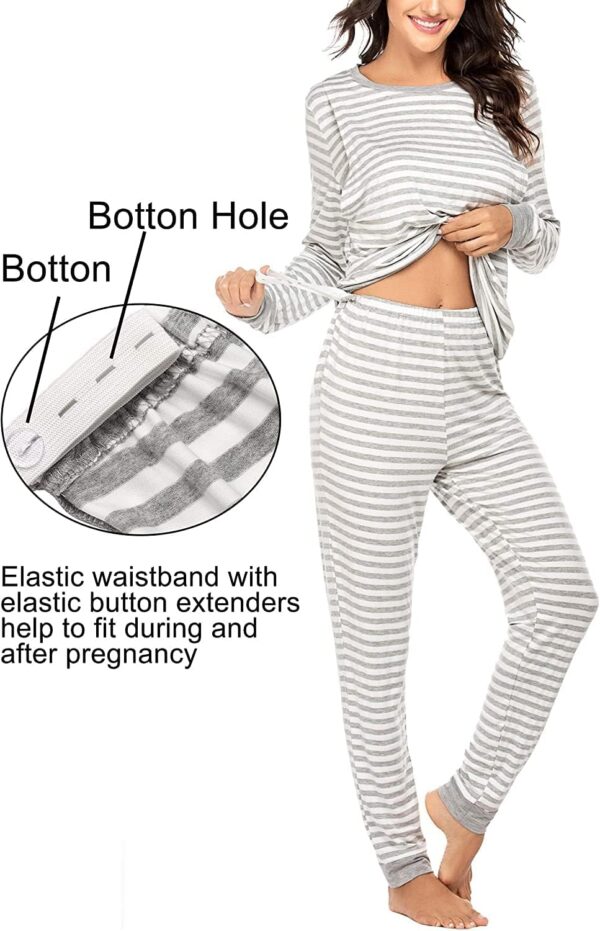Ekouaer Maternity & Nursing Pajamas Set Striped Knit Long Johns Set Top & Bottom Base Layer for Pregnant Women, S-XXL - Image 2
