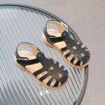 Toddler Girls Sandals Leather Soft Closed Toe Flat Sandal Gladiator T-strap Dress Sandals Anti Slip Shoes Baby Little Kid Girl Fashion Beach Sandals Casual Summer Flats Velcro Sandals - Image 4