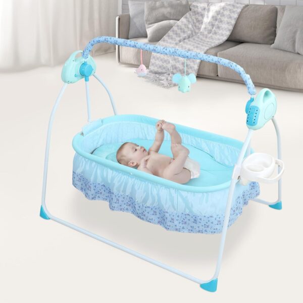 ERnonde Baby Swing Chair - Electric Baby Bouncer - Baby Swing Cradle - 25kg Bearing Capacity - for Babies who are 0-18 Months - Blue - Not Included Battery - Image 5