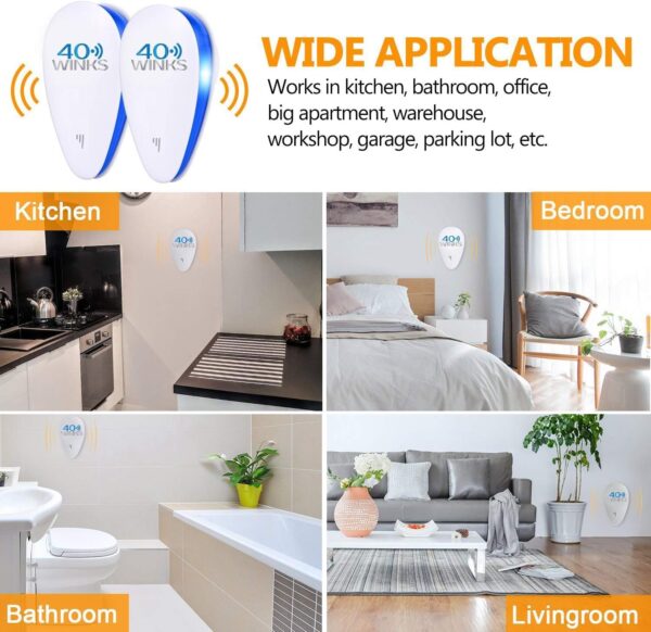 40 Winks Ultrasonic Pest Repeller Mouse & Rat Control - Remove Mouse, Flies, Wasps, Ants, Spiders, Bed Bugs, Fleas, Roaches, Rats, Mosquito repellent (2 Pack, UK plug) - Image 5