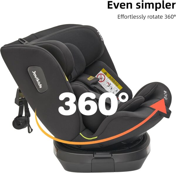 Jovikids ISOFIX Car Seat 360° for 40-150cm Baby Children, Rotating Car Seat for Newborn 0-12 Years, ECE R129/E4, Fixations ISOFIX, Top Tether - Black - Image 7