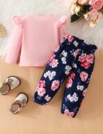 puseky Toddler Baby Girls Clothes Cute Letter Print Long Sleeve Shirt Floral Pant Tracksuit Outfits Set - Image 4