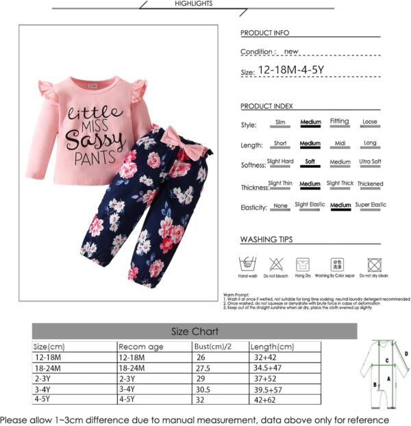 puseky Toddler Baby Girls Clothes Cute Letter Print Long Sleeve Shirt Floral Pant Tracksuit Outfits Set - Image 8