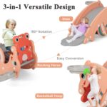 Maxmass Kids Rocking Horse and Slide Set, 3-in-1 Toddlers Rocker Slider with Basketball Hoop, Indoor Freestanding Slide Climber Playground for 18-36 Months (Pink) - Image 2