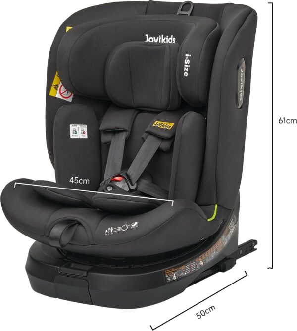 Jovikids ISOFIX Car Seat 360° for 40-150cm Baby Children, Rotating Car Seat for Newborn 0-12 Years, ECE R129/E4, Fixations ISOFIX, Top Tether - Black - Image 6