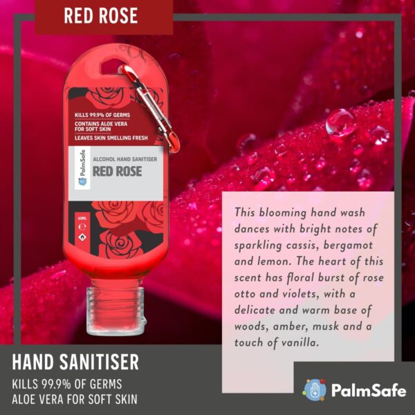 Palm Safe Red Rose 3 Pack 60ml Anti Bacterial Premium Hand Sanitiser Travel Size Refillable Clip Bottle Quick Drying Non Sticky Extra Moisturising Kills 99.9% of Viruses and Bacteria - Image 7