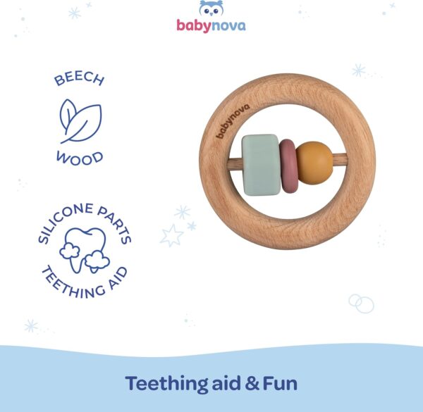 babynova Motor Skills Teether- from 0+ Months - Teething Rings Baby Toy - Tooth and Gum Pain Relief - Play & Learn - Early Motor Skills Development - BPA-Free - Image 3