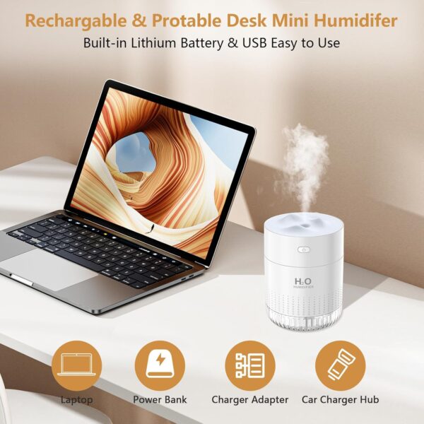 Humidifier for Bedroom Portable Personal Desktop USB Humidifiers with Soft Night Light, Waterless Auto Shut-Off for Home Baby Bedroom Office Travel (White) - Image 4