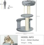 Pawhut 65 cm Cat Tree Kitty Scratcher Kitten Activity Center Scratching Post Playhouse 2 Perch w/Hanging Sisal Rope Grey - Image 5