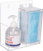 KOEMEHR Acrylic Mask Storage Box & Hand Sanitizer Gel Holder Stand Wall Mount or Countertop, Hygiene Station with 2 Compartment Transparent Box Dispenser for Masks, Gloves, Soap Dispenser