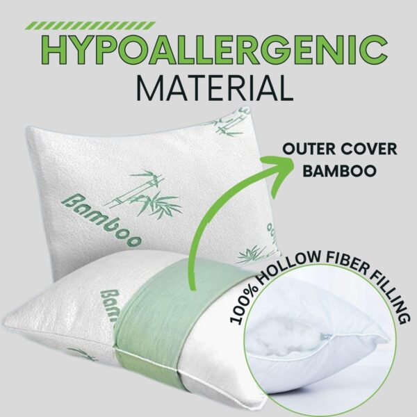 Bedding Home Super Soft Bounce Back Bamboo Pillow Neck & Shoulder support Hypoallergenic & Antibacterial Pillow - Hollow Fibre Filled (2) - Image 3