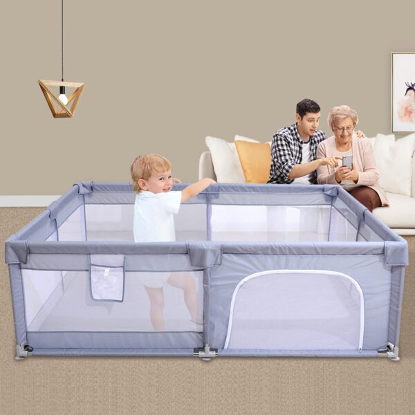 Baby Playpen, Children Playpen, Large Children Playpen, Recreation Area, Rugged Safety Fence Baby Play Yard, Baby Gate Playpen (150X200CM, Grey) - Image 8