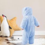 JiAmy Baby Overalls Baby Romper Flannel Winter Romper Playsuit with Feet Hoodie Cartoon Elephant Outfits Blue 0-3 Months - Image 6