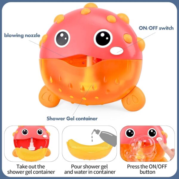 Baby Bath Toy,Toddler Bath Toys Bubble Automatic Maker with Music,Pufferfish Shower Water Bath Tub Toy for 1 2 3 Year Old Kids Boys Girls - Image 2