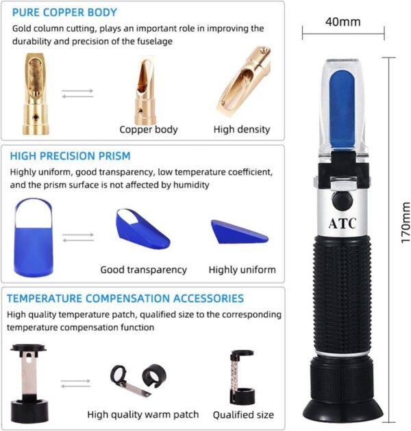 Brix Refractometer, Handheld SG 1.000-1 .120 Beer Refractometer 0-32% Brix Reference Temperature 20C Dual Scale with Plastic Retail Box, for Sugar, Food, Fruit, Beverages Honey - Image 4