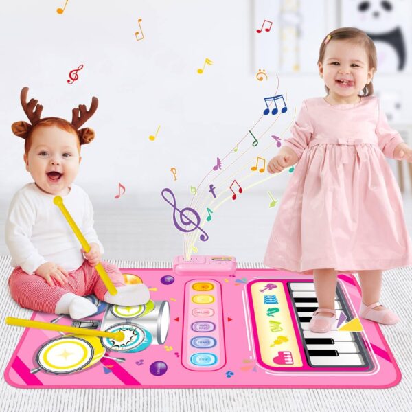 HahaGift 2 in 1 Musical Mat for 1 2 Year Old Girl Gifts, Piano Keyboard & Drum Mat with 2 Sticks for Toddlers Age 1-2, Baby Learning Toys for 1 Year Old Birthday Gifts for 1 2 3 Year Old Girls Present - Image 5