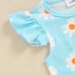 Newborn Baby Girl Clothes Floral Print Fly Sleeve Romper Ruffle Bloomer Shorts Headband Set 3Pcs Summer Outfits (B-Blue A, 6-9 Months) - Image 4