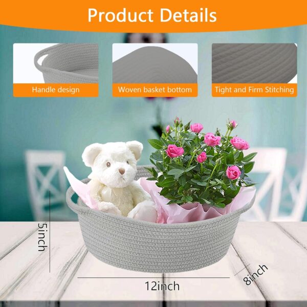 Gift Basket Empty, Woven Cotton Rope Basket with Gift Bags and Ribbons, Hamper Baskets for Gifts Empty With Handles, Cat Dog Toy Storage Basket for Baby Shower, Birthday,Wedding,Christmas (grey) - Image 4
