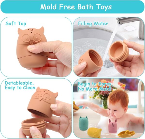 BelleStyle Baby Bath Toys, 7 Pcs Silicone Mold Free Bathtub Toys for Kids, Squeeze Spray Bath Toys Baby Boats Floating Bath Tub Water Toys Sensory Educational Toys for 1 2 3 4 Year Olds Boys Girls - Image 3