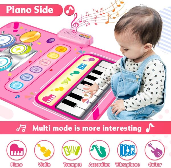 HahaGift 2 in 1 Musical Mat for 1 2 Year Old Girl Gifts, Piano Keyboard & Drum Mat with 2 Sticks for Toddlers Age 1-2, Baby Learning Toys for 1 Year Old Birthday Gifts for 1 2 3 Year Old Girls Present - Image 4