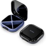 ONTERATE Small Pill Case, Travel Pill Box, Portable Pill Organizer, Pill Container for Pocket 4 Compartments, Daily Compact Travel Medicine Holder for Vitamins Medication (Black)