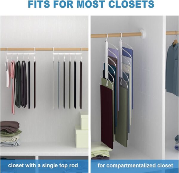 Trouser Hangers, 6 Tier Multi-Functional Rack Space Saving for Hanging Pants, Jeans, Scarf, Trouser, Clothes, No Slip Folding Hangers Closet Organizer for Men and Women, Silver, 2 Pack - Image 6