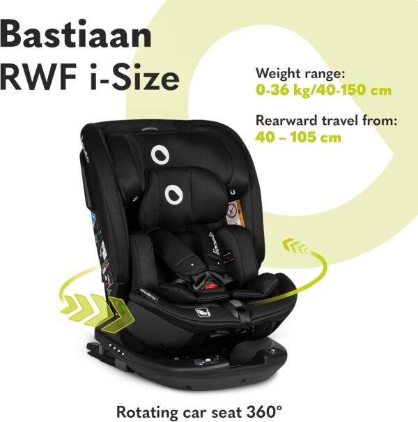 Lionelo Bastiaan RWF i-Size Isofix Car Seat Security & Comfort Ages 0-12 with Advanced i-Size Safety Standards, 360° Swivel, Side Protection, Rear-Facing Option, Adjustable Headrest & Recliner - Image 2