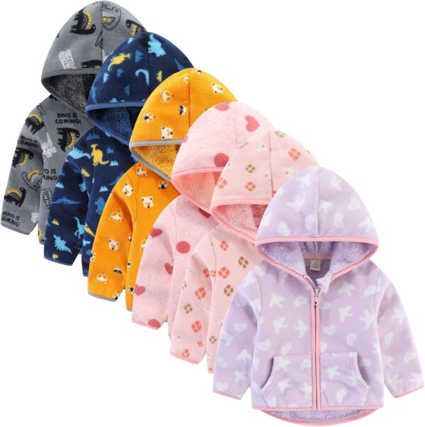 Toddler Fleece Jacket Baby Boys Girls Zip Up Hoodie Sweatshirt Thick Warm Clothes Spring Autumn Winter Coat Kids Cute Cartoon Coat with Pocket - Image 2
