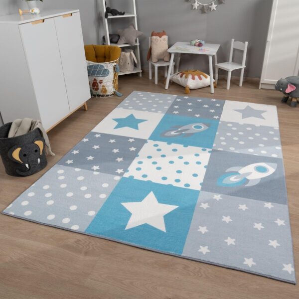 TT Home Nursery Rug Carpet Boy Girl Kids Carpet Baby Hearts Pastel, colour:Grey Beige Blue, Size:80x150 cm - Image 2