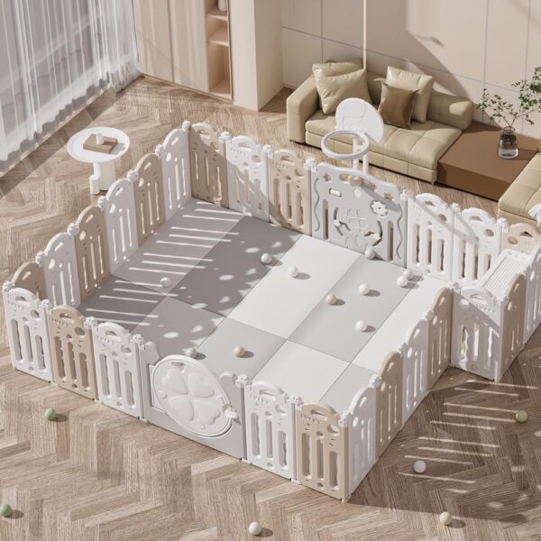 UBRAVOO Large Playpen for Baby and Toddlers, Foldable Baby Playpen Kids Activity Centre Safety Play Yard Home Indoor Outdoor (18-Panel, Grey - Image 4