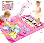 HahaGift 2 in 1 Musical Mat for 1 2 Year Old Girl Gifts, Piano Keyboard & Drum Mat with 2 Sticks for Toddlers Age 1-2, Baby Learning Toys for 1 Year Old Birthday Gifts for 1 2 3 Year Old Girls Present