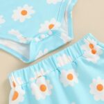 Newborn Baby Girl Clothes Floral Print Fly Sleeve Romper Ruffle Bloomer Shorts Headband Set 3Pcs Summer Outfits (B-Blue A, 6-9 Months) - Image 5