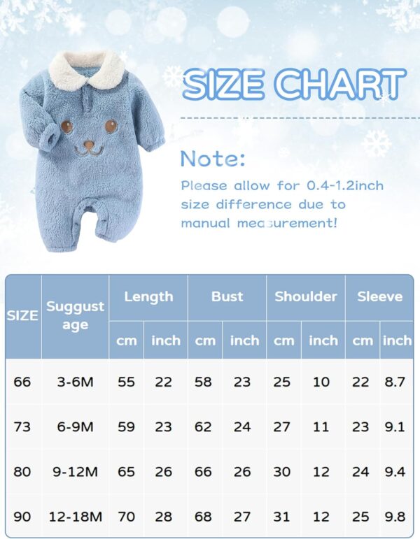 Infant Winter Buting Suit Newborn Baby Fleece Footie Cartoon Bunting Suit Warm Outfits for Baby Boy Girls Coveralls Blue 6-9 Months - Image 6