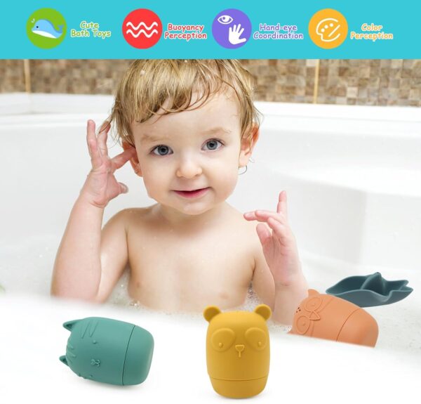 BelleStyle Baby Bath Toys, 7 Pcs Silicone Mold Free Bathtub Toys for Kids, Squeeze Spray Bath Toys Baby Boats Floating Bath Tub Water Toys Sensory Educational Toys for 1 2 3 4 Year Olds Boys Girls - Image 6