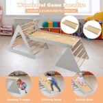 GYMAX 3 in 1 Kids Climbing Set, Wooden Toddler Climber with Reversible Ramp, Outdoor Indoor Children Climbing Frame for 3 Years Old + Boys Girls (Natural+Grey) - Image 2