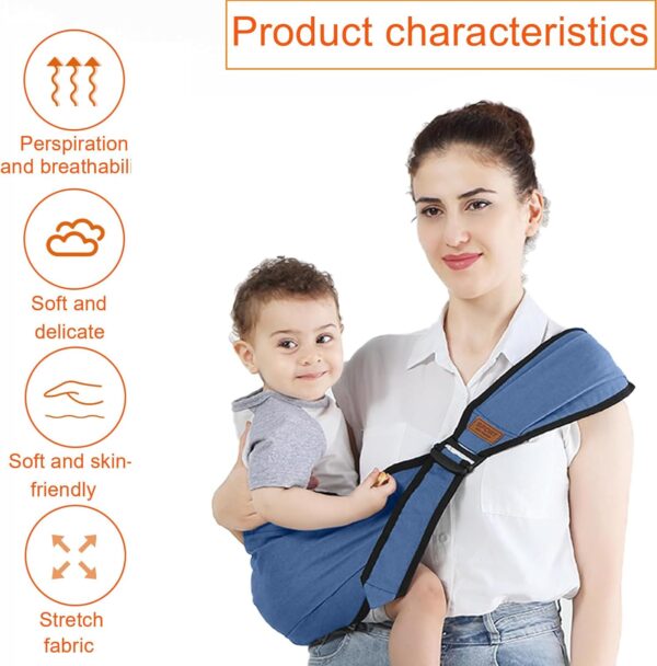 Nuluxi Baby Sling Carrier - Newborn to 36 Months, Blue, Machine Washable Cotton Spandex Blend, Adjustable Shoulder Straps, Front, Back, Hip, Unisex, Children - Image 3