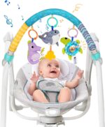 Bestcool Pram Toys for Babies, Clip on Activity Pram Arch Pushchair Toys with 3 Sensory Hanging Animals Rattle Music Squeak Crib Mobile Toys Baby Stroller Toy for Newborn Boys Girls Gift (Whale)