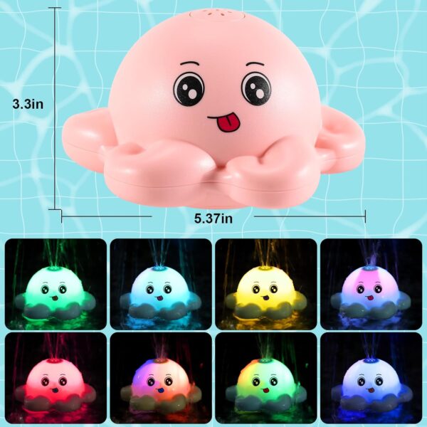 Gigilli Octopus Bath Toys, Rechargeable Baby Bath Toys, Light Up Bath Toys Sprinkler Bathtub Toys for Toddlers Infant Kids Boys Girls Automatic Spray Water Baby Toy, Pool Bathroom Baby Toys Gifts,Pink - Image 4