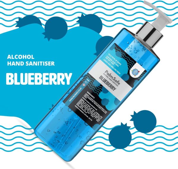 Palm Safe Blueberry Alcohol Hand Sanitiser 500 ml Pump Bottle - Image 2