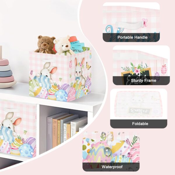 Clastyle Easter Kid Storage Cube Organizer Set Rabbit Closet Clothes Cube Storage Bin Eggs Nursery Toddler Toy Box Chest Baby Book Shelf Basket, Pink, 11.8x11.8x11.8 in - Image 6