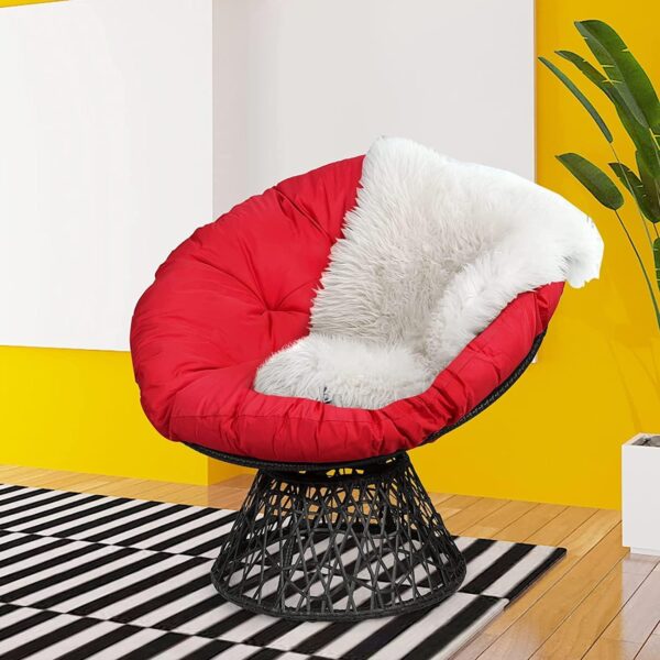 RELAX4LIFE Rattan Papasan Chair, 360 ° Swivel Egg Recliner Chair with Soft Cushion, Indoor Outdoor Rocking Moon Lounger Chair for Living Room Garden Balcony Patio (Red) - Image 5