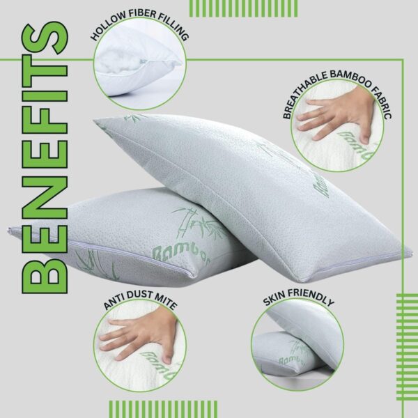 Bedding Home Super Soft Bounce Back Bamboo Pillow Neck & Shoulder support Hypoallergenic & Antibacterial Pillow - Hollow Fibre Filled (2) - Image 4