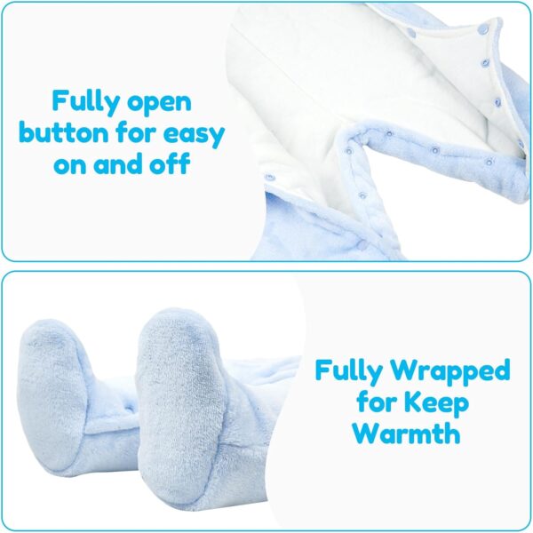 JiAmy Baby Overalls Baby Romper Flannel Winter Romper Playsuit with Feet Hoodie Cartoon Elephant Outfits Blue 0-3 Months - Image 3