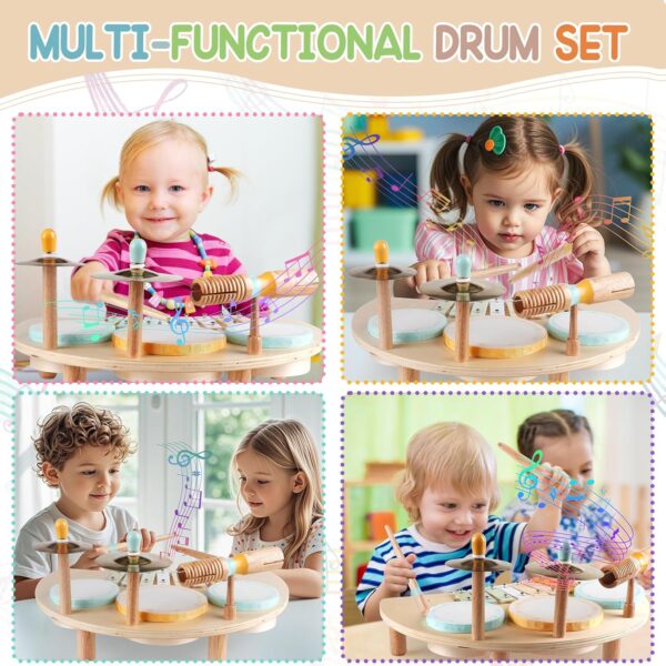 Kids Drum Set, All-in-One Montessori Musical Instruments for Toddlers 1-3, Wooden Musical Toys for Baby 12-18 Months, Preschool Educational Xylophone Drum Kit, Birthday Gift for Boys Girls - Image 3