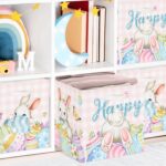 Clastyle Easter Kid Storage Cube Organizer Set Rabbit Closet Clothes Cube Storage Bin Eggs Nursery Toddler Toy Box Chest Baby Book Shelf Basket, Pink, 11.8x11.8x11.8 in - Image 5