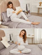 Ekouaer Maternity & Nursing Pajamas Set Striped Knit Long Johns Set Top & Bottom Base Layer for Pregnant Women, S-XXL - Image 4