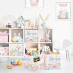 Clastyle Easter Kid Storage Cube Organizer Set Rabbit Closet Clothes Cube Storage Bin Eggs Nursery Toddler Toy Box Chest Baby Book Shelf Basket, Pink, 11.8x11.8x11.8 in - Image 3