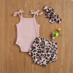 Baby Girl Leopard Print Outfits Tank Top Onesies Ribbed Halter Romper Bodysuit Shorts Bloomers Summer Clothes Set - - 12-18 Months - Image 6